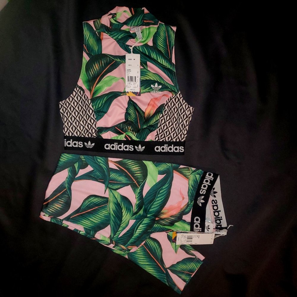 NWT Adidas x The FARM Pink Leaf Crop Top & Legging
